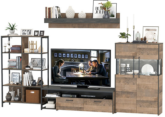 Трувор Гостиная 057, цвет дуб гранж песочный/интра, ШхГхВ 325,6х45,4х195 см., универсальная сборка