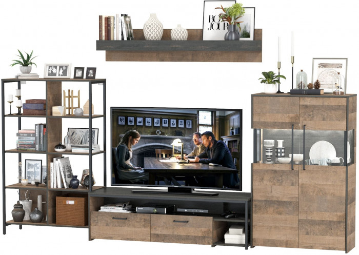 Трувор Гостиная 057, цвет дуб гранж песочный/интра, ШхГхВ 325,6х45,4х195 см., универсальная сборка