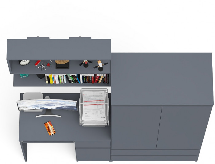 Мори компьютерный стол МС-1 правый + Шкаф МШ900.1 + Полка 900, графит
