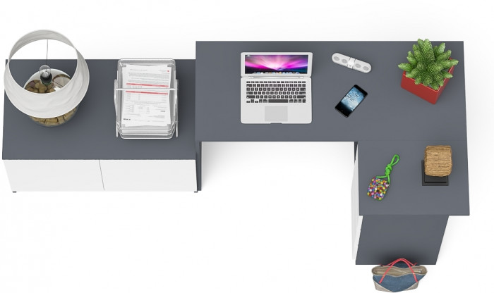 Мори компьютерный стол МС-16 правый + Тумба МА900.1, графит/белый