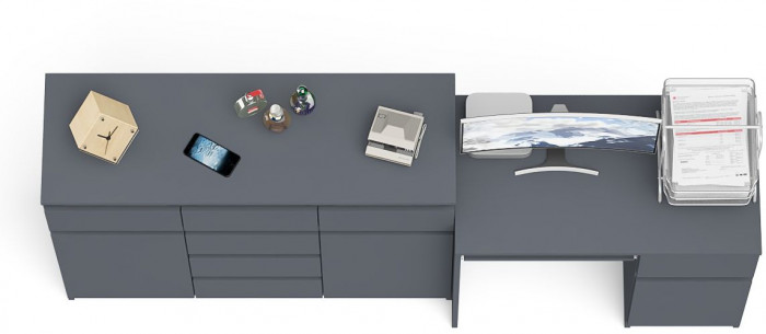 Мори Стол компьютерный МС-1 правый + Комод МК1200.4, цвет графит, ШхГхВ 210,4х50х94 см., выдвижной ящик справа, НЕ универсальная сборка