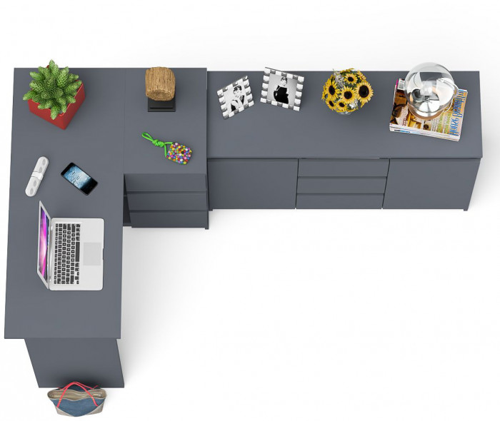 Мори Стол компьютерный МС-16 правый + Комод МК1200.3, цвет графит, ШхГхВ 244,8х84,9х76,6 см., выдвижные ящики справа, НЕ универсальная сборка