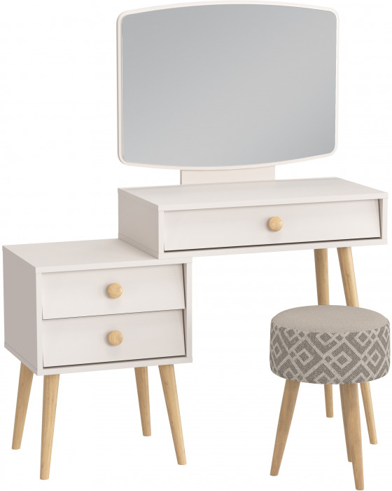 Афина Спальня 4-25901М1к.с. Трюмо + Банкетка 6-5132ТКсерая Юна, кашемир серый/ткань серая