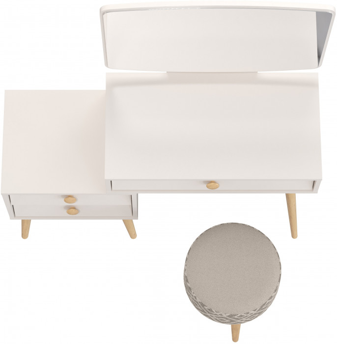 Афина Спальня 4-25901М1к.с. Трюмо + Банкетка 6-5132ТКсерая Юна, кашемир серый/ткань серая