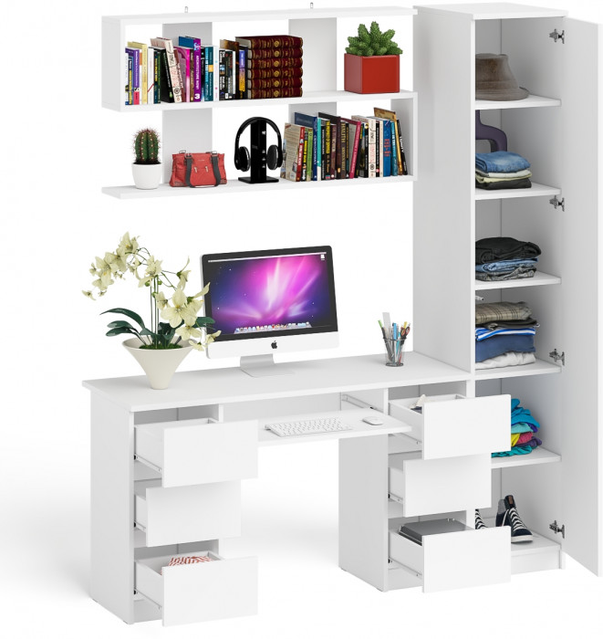 Мори компьютерный стол МС-2 + Пенал МШ400.1 + Полка 1200, белый