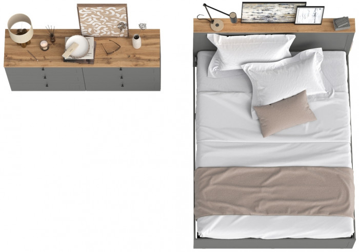 Остин 11.53 Кровать + ортопед + 16.240 Комод, серый графит/дуб крафт золотой