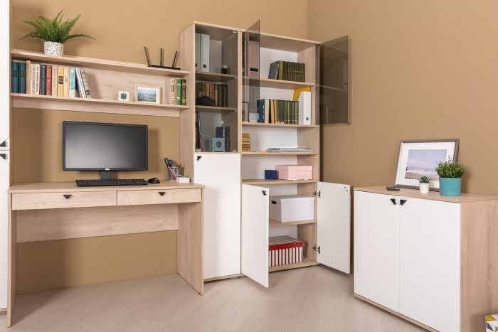 Бостон 13.156 Шкаф, дуб эндгрейн элегантный/фасады МДФ милк рикамо софт