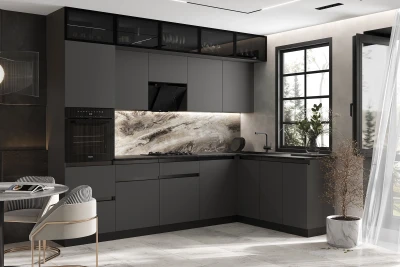 Кухня Техно-6 3,0х1,8м (Графит/Графит софт NEW)