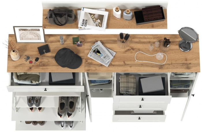 Остин Прихожая 68, белый шагрень/дуб крафт золотой