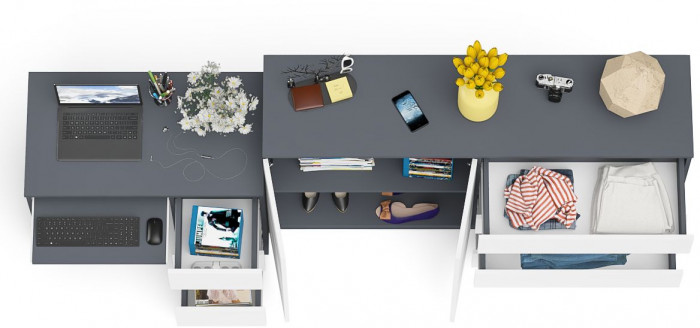 Мори Стол компьютерный МС-6 правый + Комод МК1600.1, цвет графит/белый, ШхГхВ 250,4х50х94 см., выдвижные ящики справа, НЕ универсальная сборка