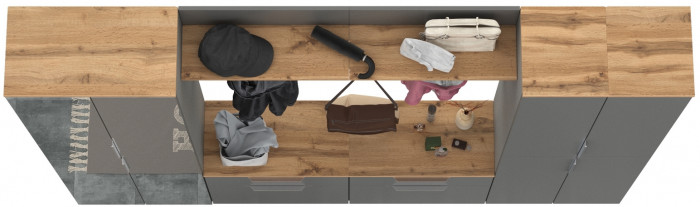 Октава Прихожая 37, цвет серый графит/дуб крафт золотой/фасады МДФ серый графит, ШхГхВ 258,6х35,4х197,6 см., универсальная сборка