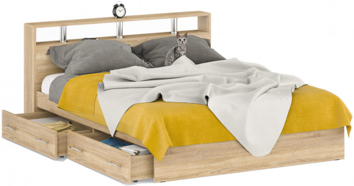 Камелия Кровать с ящиками 1600, дуб сонома