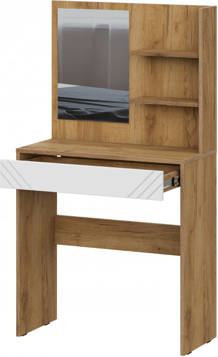 Стол туалетный с зеркалом Байкал, Дуб Золотой, Белый матовый