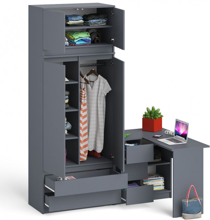Мори компьютерный стол МС-16 левый + Шкаф МШ900.1 + Антресоль МА900.1, графит