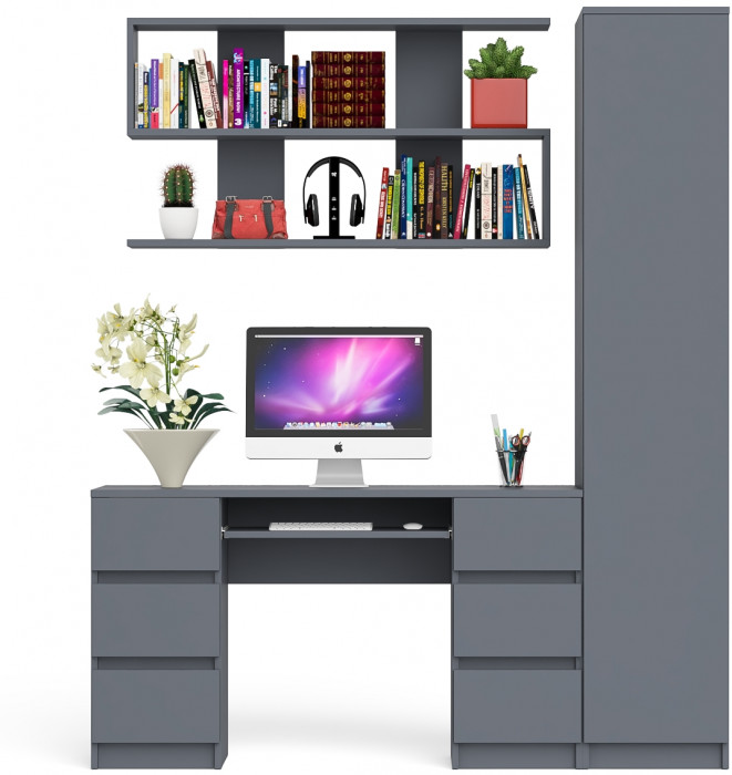 Мори компьютерный стол МС-2 + Пенал МШ400.1 + Полка 1200, графит