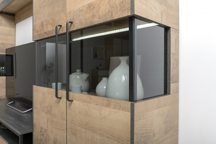 Трувор Гостиная 061, цвет дуб гранж песочный/интра, ШхГхВ 328,6х45,4х194,2 см., универсальная сборка