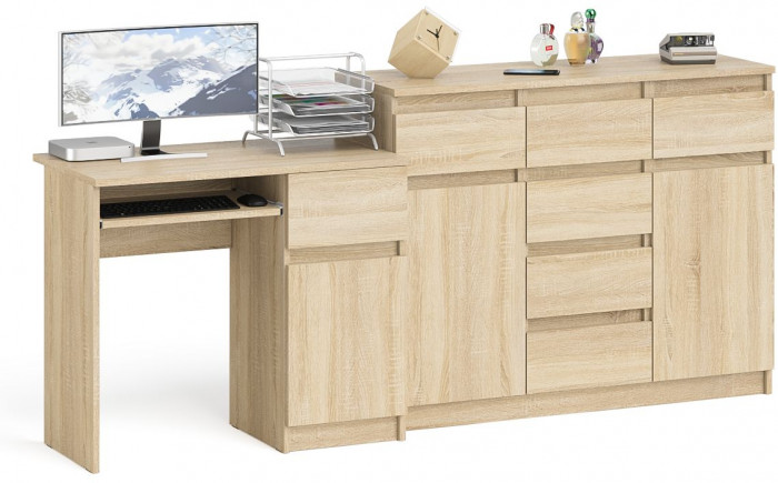Мори Стол компьютерный МС-1 правый + Комод МК1200.4, цвет дуб сонома, ШхГхВ 210,4х50х94 см., выдвижной ящик справа, НЕ универсальная сборка
