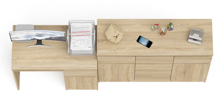 Мори Стол компьютерный МС-1 правый + Комод МК1200.4, цвет дуб сонома, ШхГхВ 210,4х50х94 см., выдвижной ящик справа, НЕ универсальная сборка