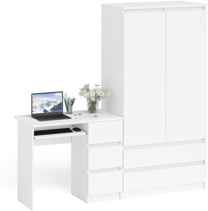 Мори компьютерный стол МС-6 правый + Шкаф МШ900.1, белый