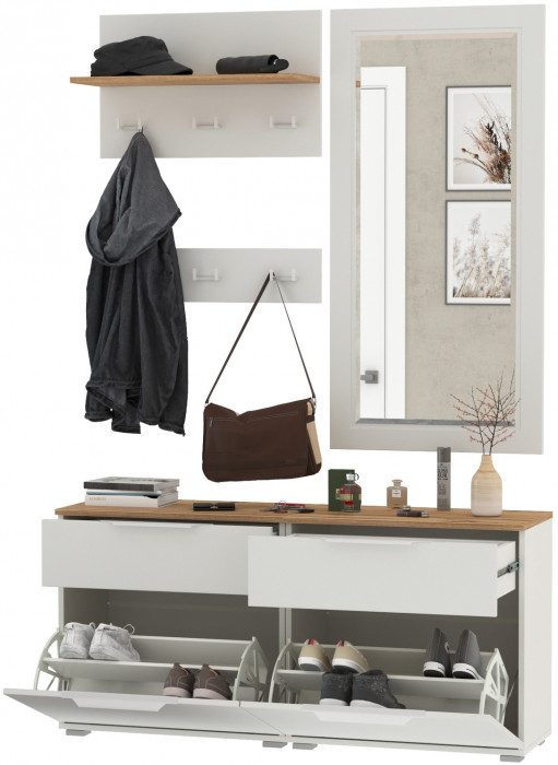 Октава Прихожая 40, белый шагрень/дуб крафт золотой/фасады МДФ белый шагрень