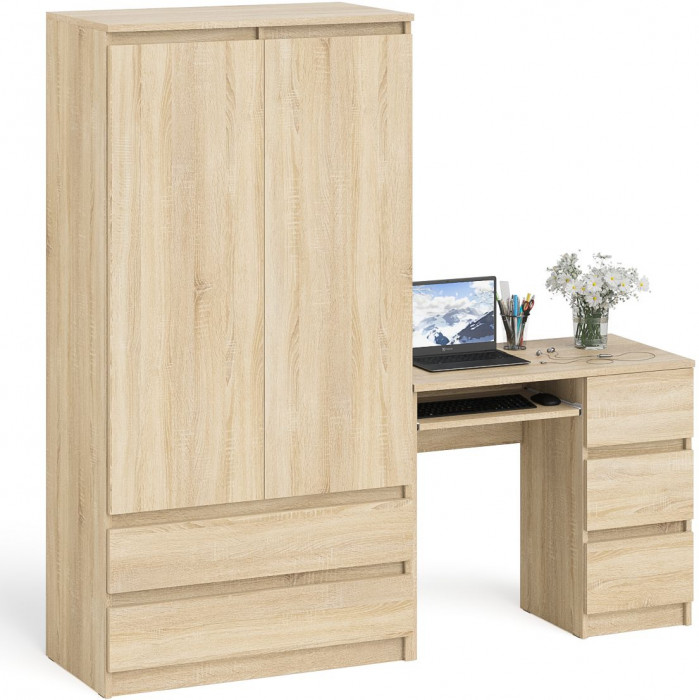 Мори Стол компьютерный МС-6 правый + Шкаф МШ900.1, цвет дуб сонома, ШхГхВ 180,4х50,4х179,6 см., выдвижные ящики справа, НЕ универсальная сборка
