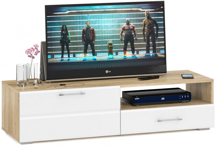 Спальня Стандарт 3-0800, дуб сонома/фасады ТВ тумбы МДФ белый глянец