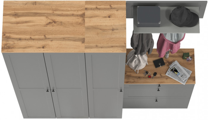 Остин Прихожая 41, цвет серый графит/дуб крафт золотой, ШхГхВ 200х54,3х229,6 см., универсальная сборка