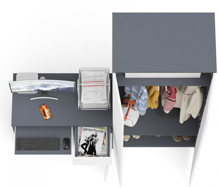 Мори компьютерный стол МС-1 правый + Шкаф МШ800.1, графит/белый