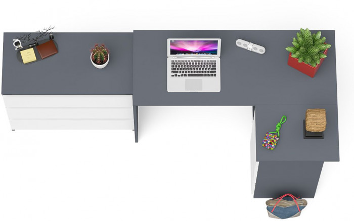 Мори компьютерный стол МС-16 правый + Комод МК800.1, графит/белый