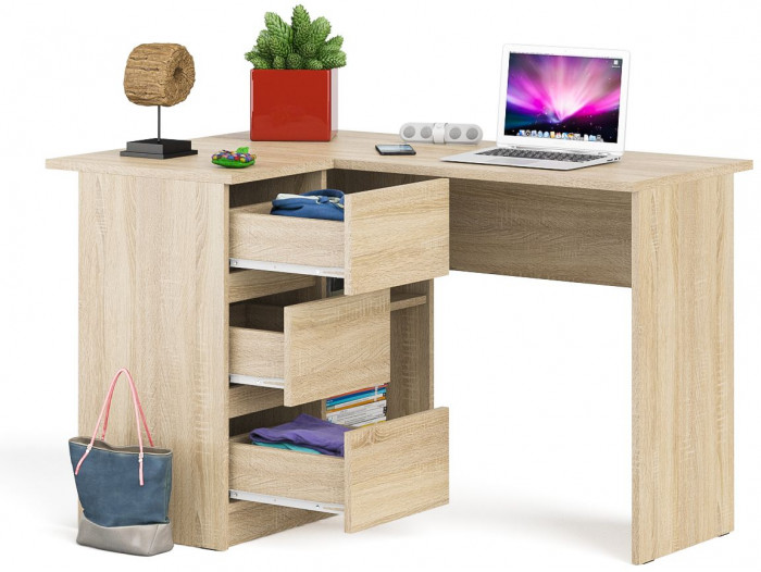 Мори Стол компьютерный МС-16 левый, цвет дуб сонома, ШхГхВ 124,4х84,9х76,6 см., выдвижные ящики слева, НЕ универсальная сборка