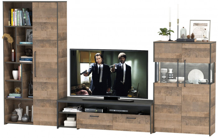 Трувор Гостиная 062, цвет дуб гранж песочный/интра, ШхГхВ 328,6х45,4х194,2 см., универсальная сборка