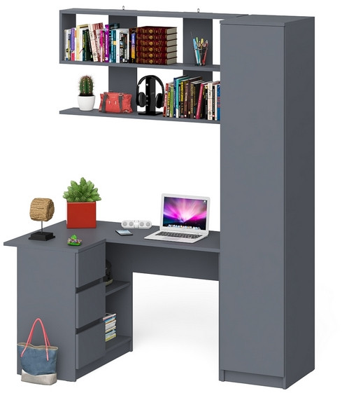 Мори компьютерный стол МС-16 левый + Пенал МШ400.1 + Полка 1200, графит