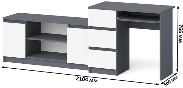 Мори компьютерный стол МС-6 левый + Тумба МТВ1200.1, графит/белый