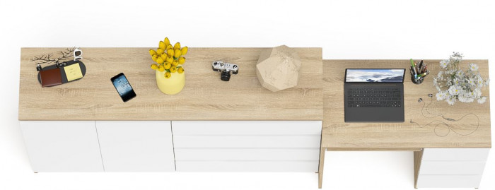 Мори Стол компьютерный МС-6 правый + Комод МК1600.1, цвет дуб сонома/белый, ШхГхВ 250,4х50х94 см., выдвижные ящики справа, НЕ универсальная сборка