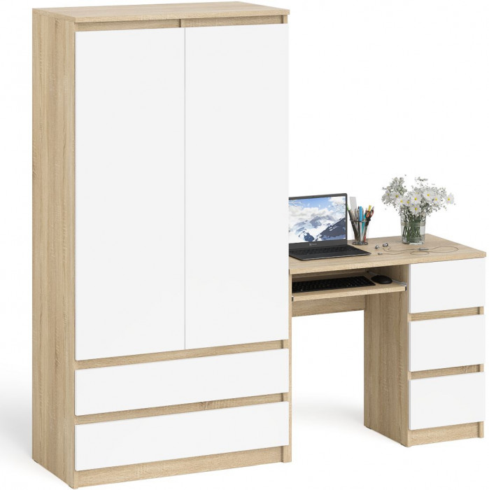 Мори Стол компьютерный МС-6 правый + Шкаф МШ900.1, цвет дуб сонома/белый, ШхГхВ 180,4х50,4х179,6 см., выдвижные ящики справа, НЕ универсальная сборка