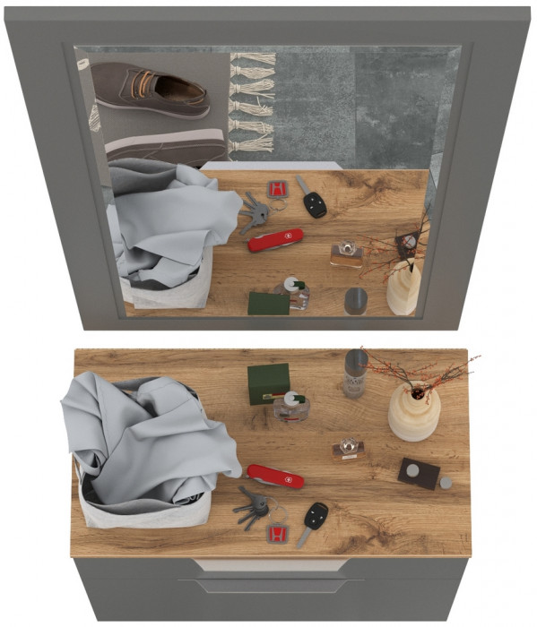 Октава Прихожая 38, цвет серый графит/дуб крафт золотой/фасады МДФ серый графит, ШхГхВ 64,9х35,4х197 см.