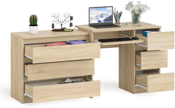 Мори компьютерный стол МС-6 правый + Комод МК800.1, дуб сонома