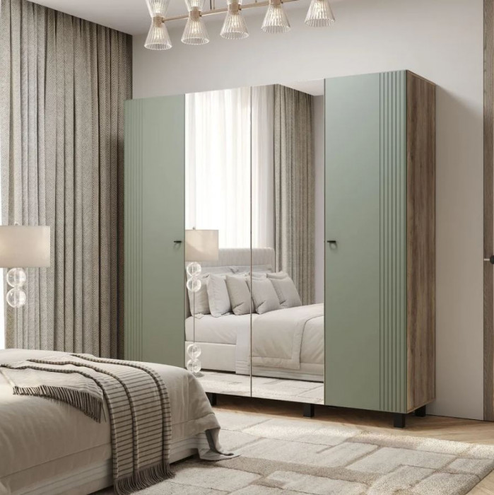 "Олива" ШК-13 Шкаф 4-х створчатый Дуб каньон/MF12 эвкалипт софт