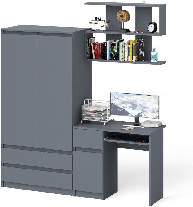 Мори компьютерный стол МС-1 левый + Шкаф МШ900.1 + Полка 900, графит