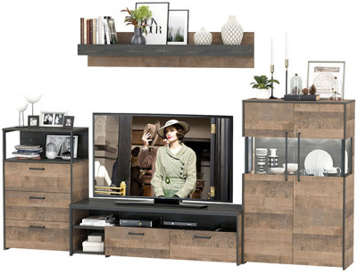 Трувор Гостиная 065, цвет дуб гранж песочный/интра, ШхГхВ 301,6х45,4х195 см., универсальная сборка