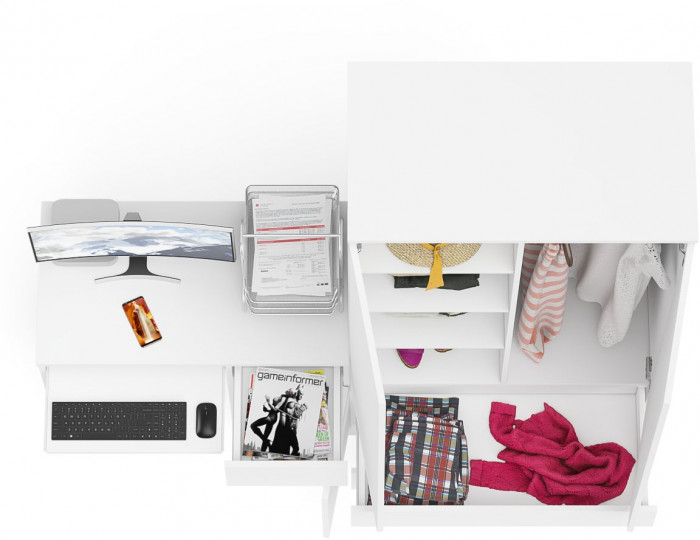 Мори компьютерный стол МС-1 правый + Шкаф МШ900.1, белый