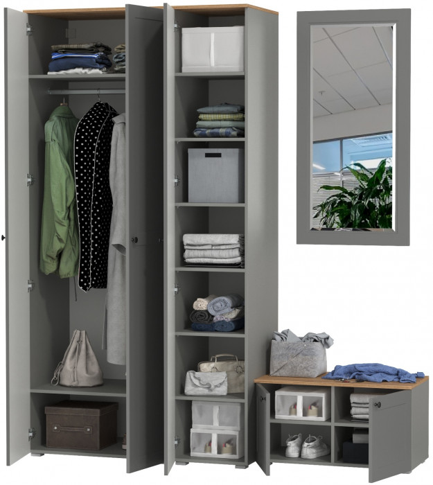 Остин Прихожая 42, цвет серый графит/дуб крафт золотой, ШхГхВ 200х54,3х229,6 см., универсальная сборка