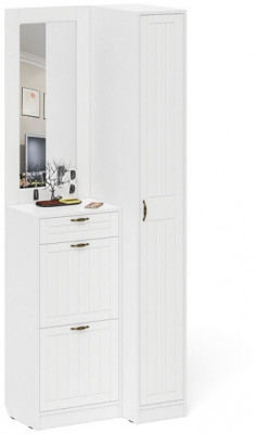 Прихожая П-6 Компоновка № 43, цвет белая шагрень/фасады МДФ белое дерево фрезеровка прованс, ШхГхВ 80х50х210 см., универсальная сборка