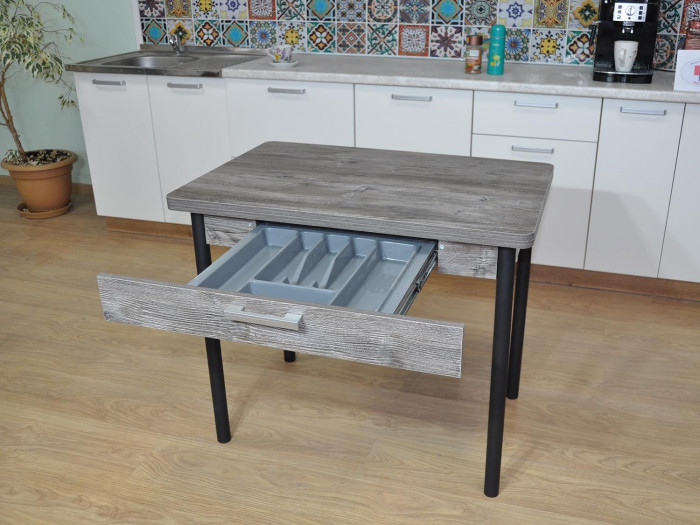 Симпл стол обеденный раскладной с ящиком / Сосна Пасадена/черный