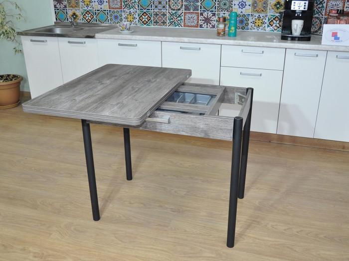 Симпл стол обеденный раскладной с ящиком / Сосна Пасадена/черный