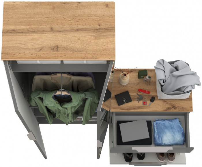 Октава Прихожая 09, серый графит/дуб крафт золотой/фасады МДФ серый графит