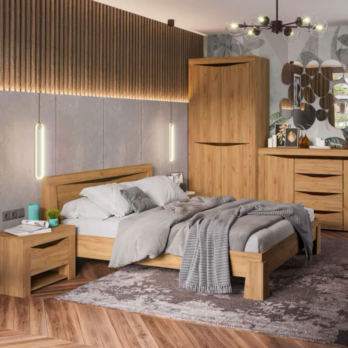 Спальня "Паола" КР 701 (1700х845х2120 мм) с ортопедом дуб крафт золото