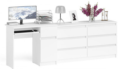 Мори Стол компьютерный МС-1 правый + Комод МК1380.6, цвет белый, ШхГхВ 228х50х76,6 см., выдвижной ящик справа, НЕ универсальная сборка