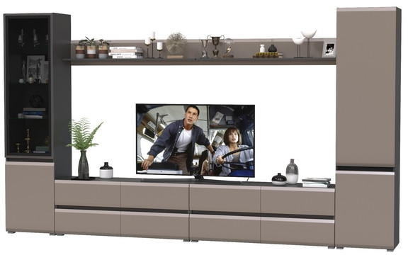 Сидней Комплектация № 104, цвет корпус: антрацит/фасады: МДФ веллюто капучино, ШхГхВ 359,8х41,3х205,2 см., универсальная сборка