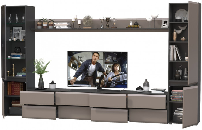 Сидней Комплектация № 104, цвет корпус: антрацит/фасады: МДФ веллюто капучино, ШхГхВ 359,8х41,3х205,2 см., универсальная сборка